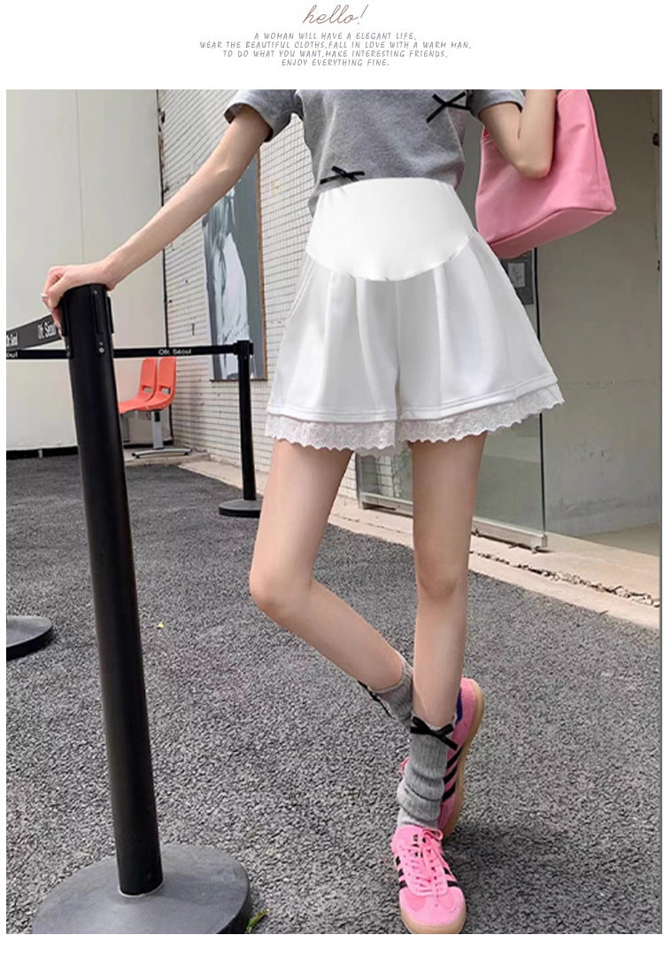 Maternity Shorts Summer Lace Splicing Wide-Leg Casual Pants Loose Outer Wear Sports Air Cotton Pants Skirt