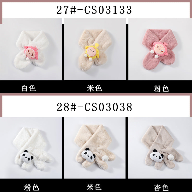 Children's Christmas Autumn and Winter Scarf Plush Warm Cute Cartoon Red New Year Festival Imitation Rabbit Fur Parent-Child Scarf