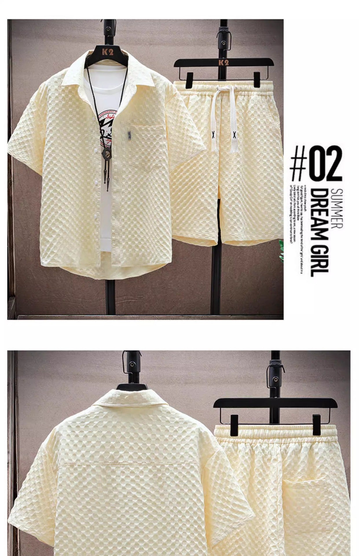 Thin sports leisure two-piece 2024 summer ice silk suit men's ruffian handsome fashion short sleeve shirt shorts set