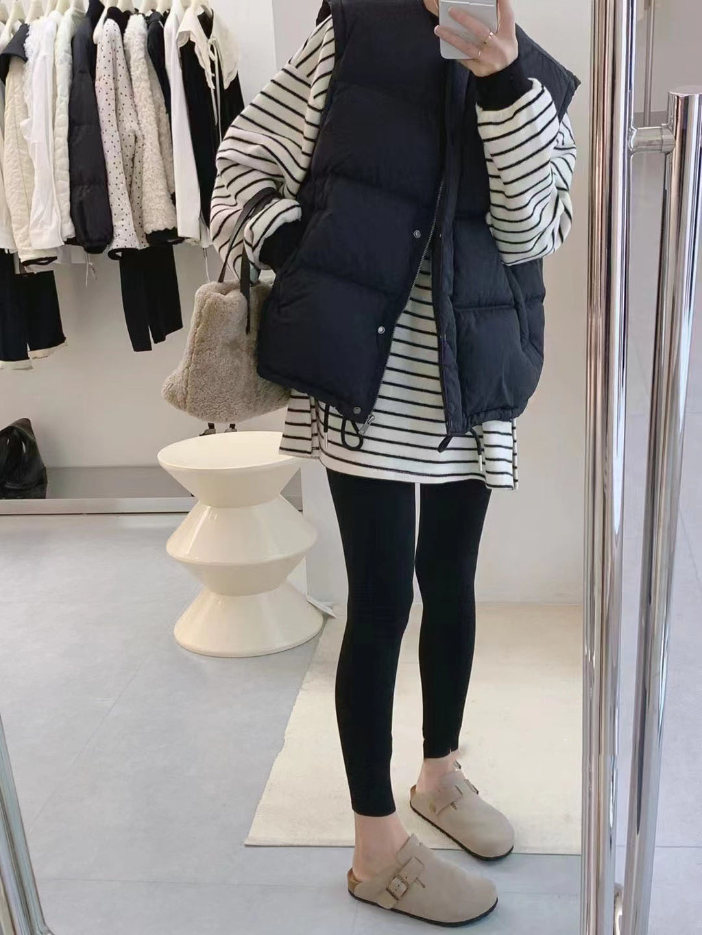 Maternity's Autumn and Winter Thickened Striped Loose Long-sleeved T-shirt Top 2024 Autumn and Winter New Split Hip Covering Base Shirt