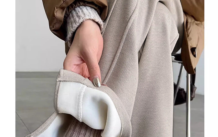 Pregnant Women's Trousers Herringbone Pattern Woolen Belly Narrow Wide-leg Pants Lazy Casual Glutinous Rice Pants Trousers Pregnant Women's Wear