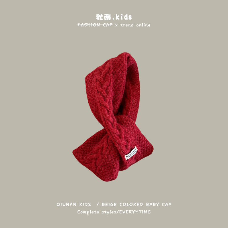 Qiunan Kidsren's Scarf Red New Year's Christmas Festive Warm Knitted Scarf Winter Windproof Neck Cover for Boys and Girls