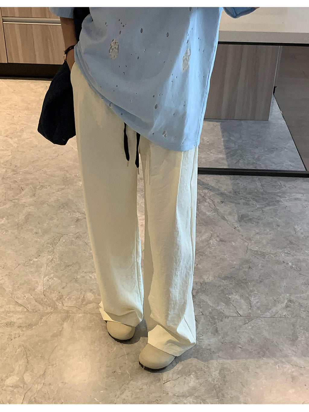 Spring and Summer Pregnant Women's Drawstring Ice Silk Wide Leg Pants Pregnant Women's Summer Thin Texture Sense Dipping Yamamoto Pants Casual Small
