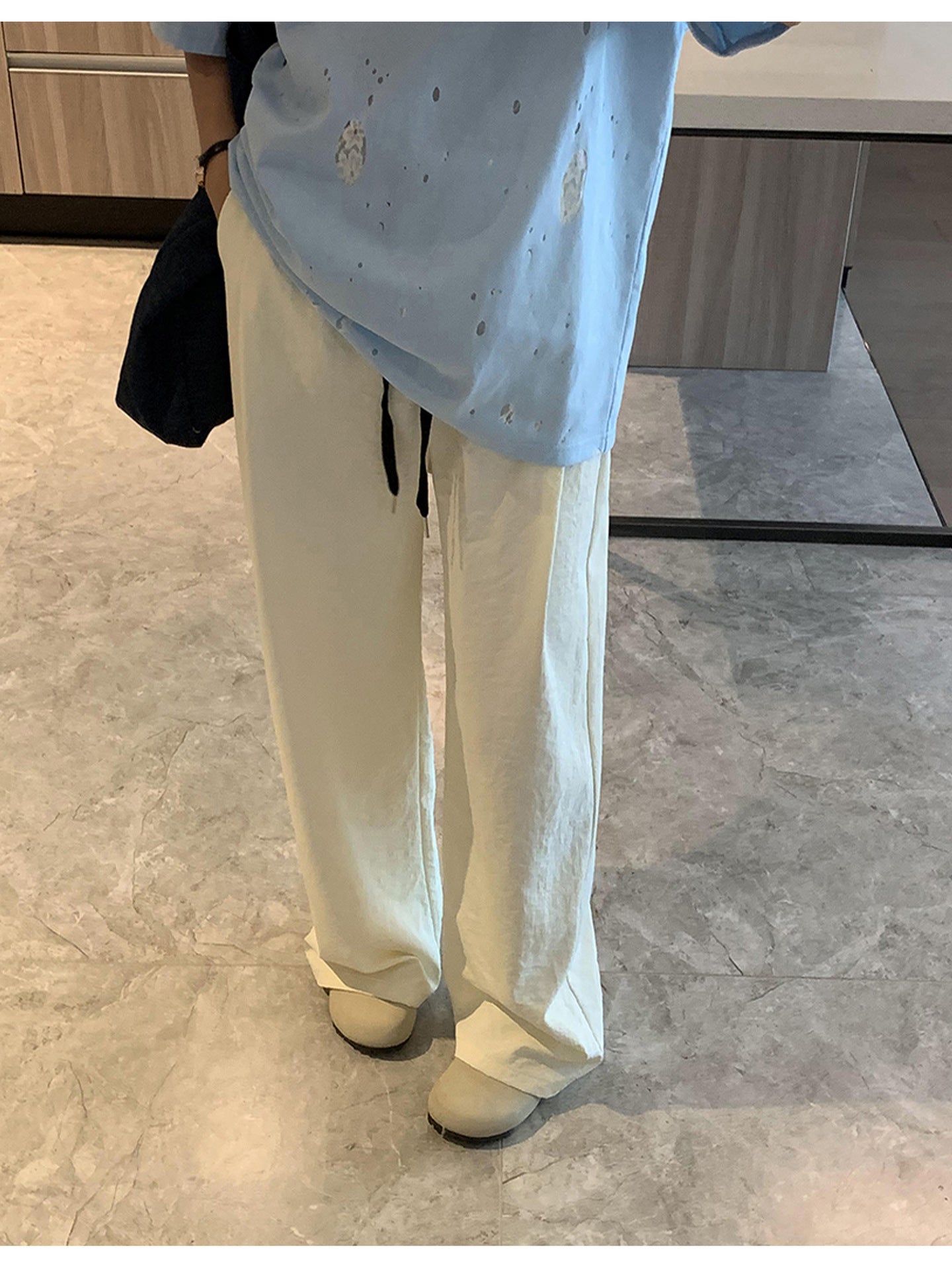 Spring and Summer Pregnant Women's Drawstring Ice Silk Wide Leg Pants Pregnant Women's Summer Thin Texture Sense Dipping Yamamoto Pants Casual Small