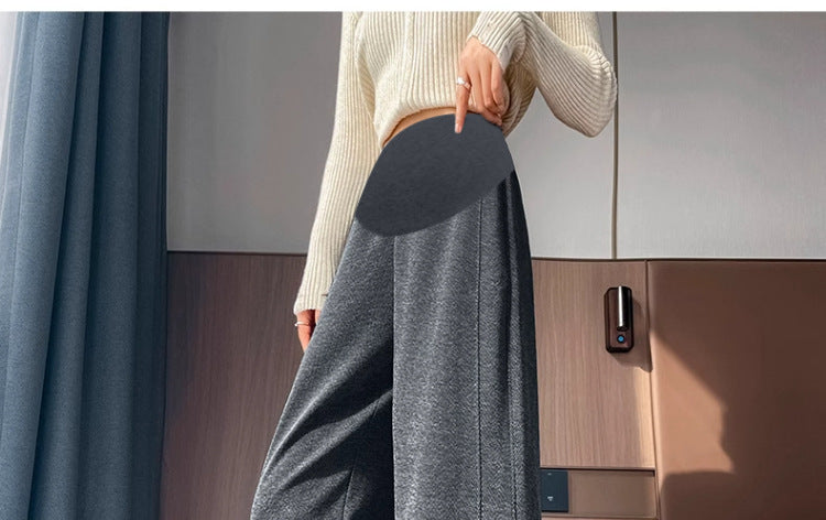 Pregnant Women's Trousers Herringbone Pattern Woolen Belly Narrow Wide-leg Pants Lazy Casual Glutinous Rice Pants Trousers Pregnant Women's Wear