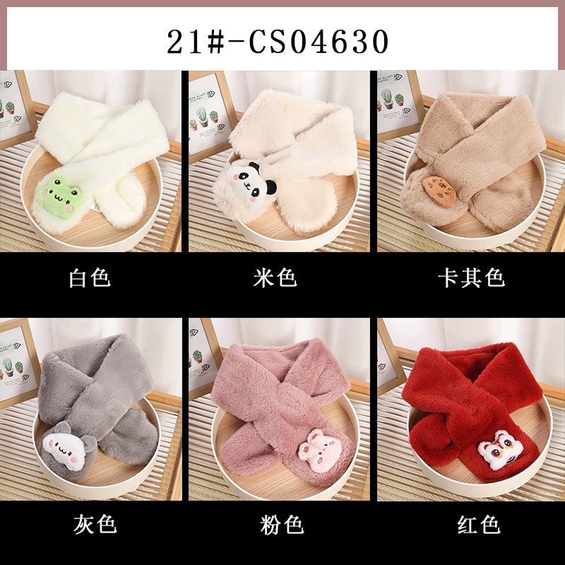 Children's Christmas Autumn and Winter Scarf Plush Warm Cute Cartoon Red New Year Festival Imitation Rabbit Fur Parent-Child Scarf
