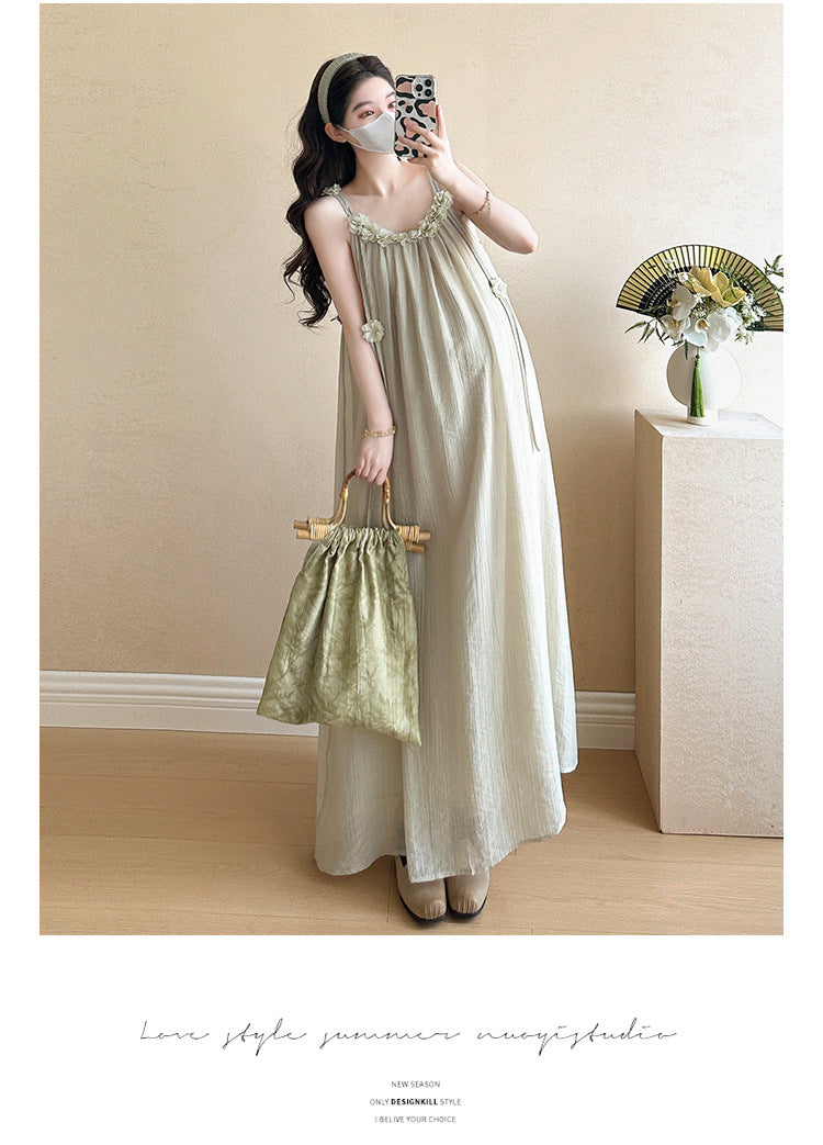 Maternity summer dress 2025 new pregnant mother wear plus size suspenders skirt suit fashion fashion