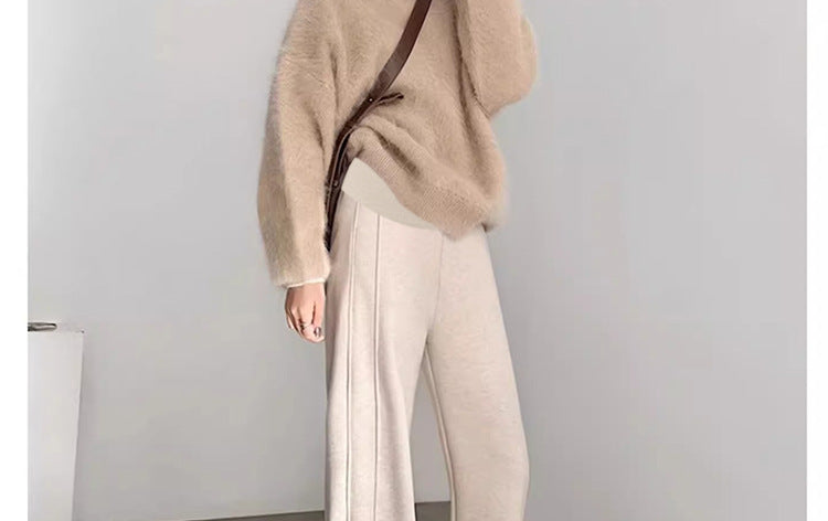 Pregnant Women's Trousers Herringbone Pattern Woolen Belly Narrow Wide-leg Pants Lazy Casual Glutinous Rice Pants Trousers Pregnant Women's Wear