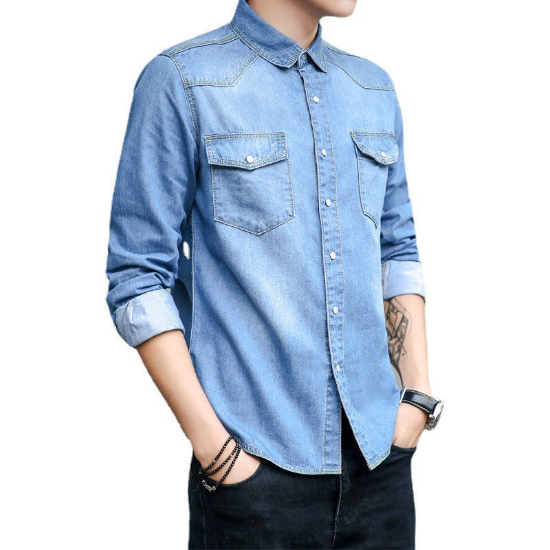 Spring and autumn men's denim shirt Korean fashion slim long sleeve shirt men's new cotton denim wholesale