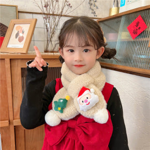 Children's Christmas Autumn and Winter Scarf Plush Warm Cute Cartoon Red New Year Festival Imitation Rabbit Fur Parent-Child Scarf