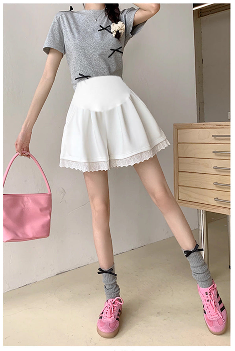 Maternity Shorts Summer Lace Splicing Wide-Leg Casual Pants Loose Outer Wear Sports Air Cotton Pants Skirt