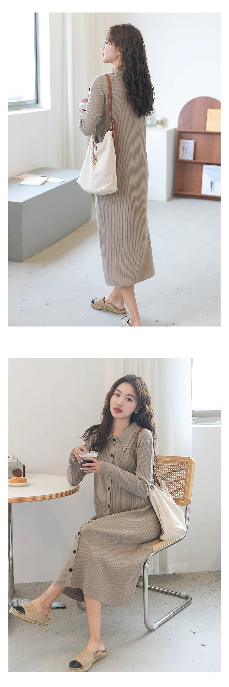 Pregnant women autumn dress 2024 new fashion French sweet doll collar knitted dress
