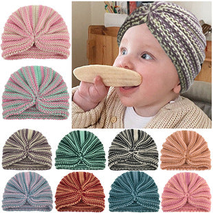 2023 European and American New Baby Products Kidsren's Turban Hat Baby Pure Color Knotted Indian Pullover Hat Amazon