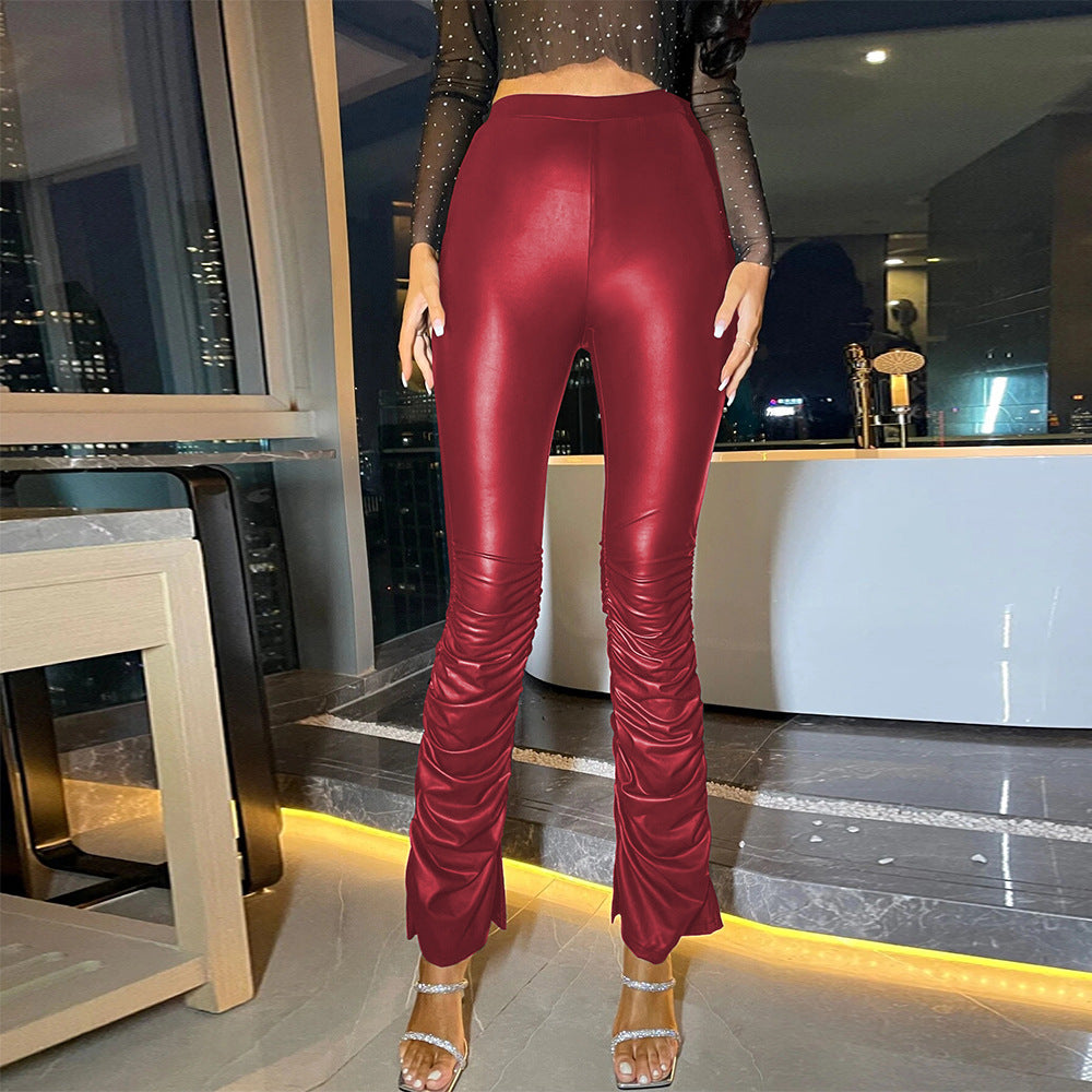 European and American Ins Style PU Leather Pants Women's Sexy Tight Fashion Cross-border Pants High Waist Pants Leather Pants Women's PK40