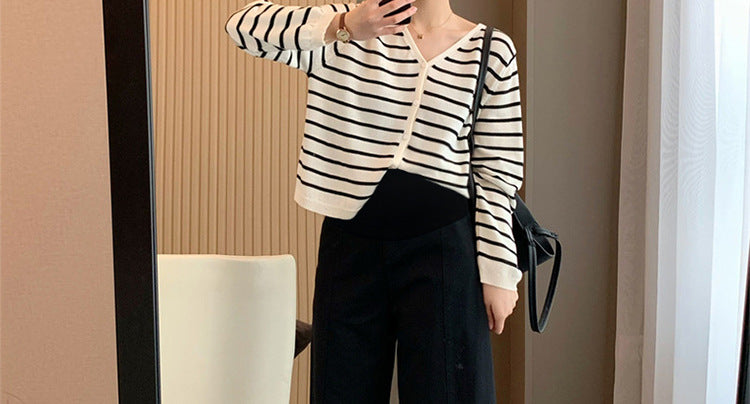in stock Early Autumn New 2024 Pregnant Women's High Waist Slimming Casual Pants Women's Design Sense Pear-Shaped Figure Nine-point Haren Pants