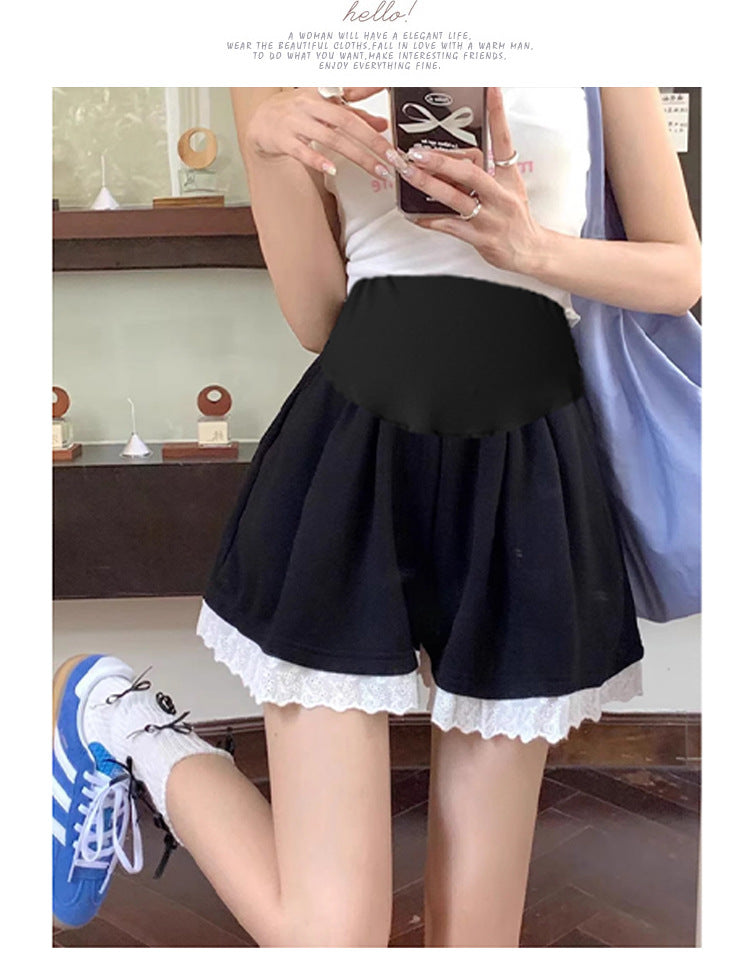 Maternity Shorts Summer Lace Splicing Wide-Leg Casual Pants Loose Outer Wear Sports Air Cotton Pants Skirt