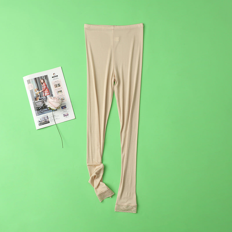 Thin Summer 100% Mulberry Silk Silk High Waist Cropped Pants Fine Knitted Leggings Breathable Skin-Friendly Soft Women's Pants