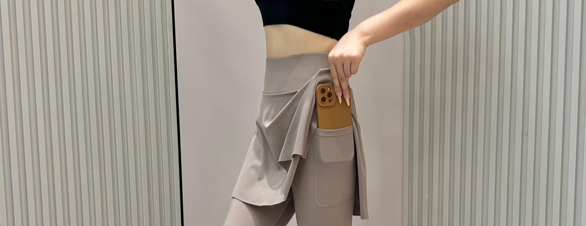 Summer New High Waist Capri Pants Pocket Belly-closed Culottes Fashion Sports Fake Two-piece Running Fitness Outer Wear Yoga