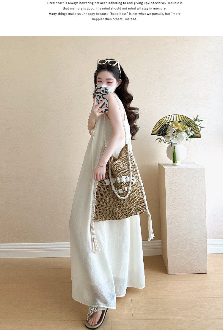 Maternity summer dress 2025 new pregnant mother wear plus size suspenders skirt suit fashion fashion