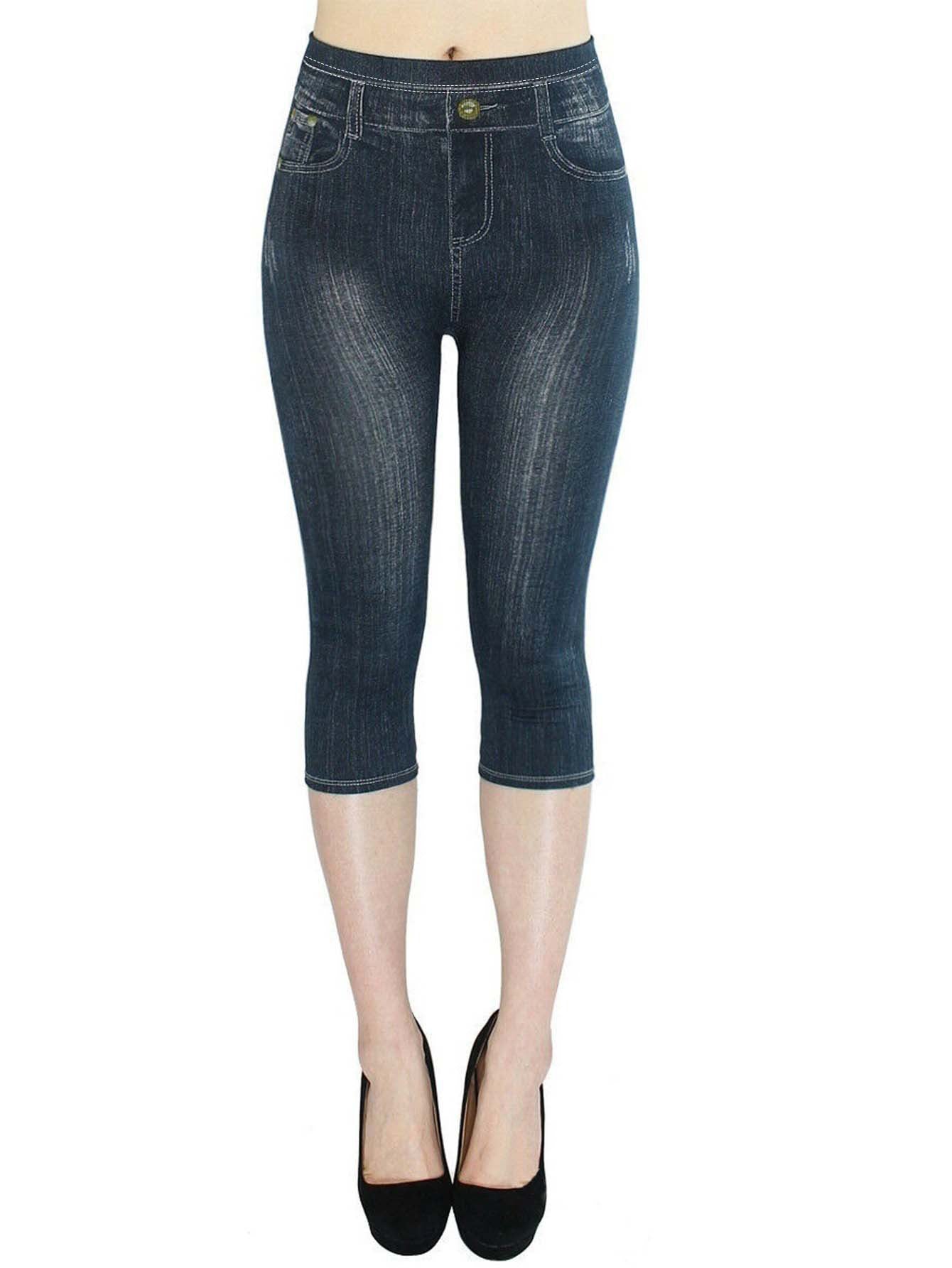 Cross-Border Hot Selling Temu Aliexpress Stretch Imitation Denim Leggings Cropped Pants Tight Hip Lift Pure Color Small Leg Pants