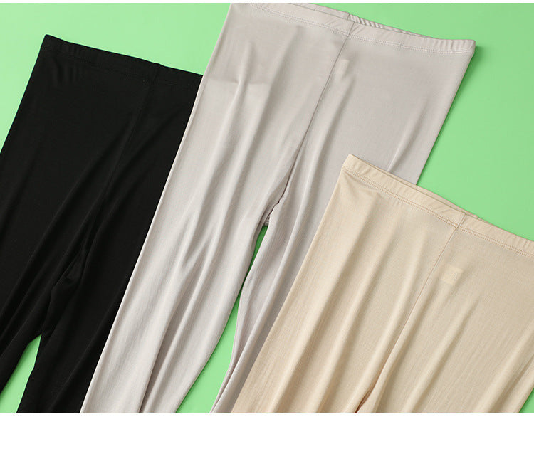 Thin Summer 100% Mulberry Silk Silk High Waist Cropped Pants Fine Knitted Leggings Breathable Skin-Friendly Soft Women's Pants