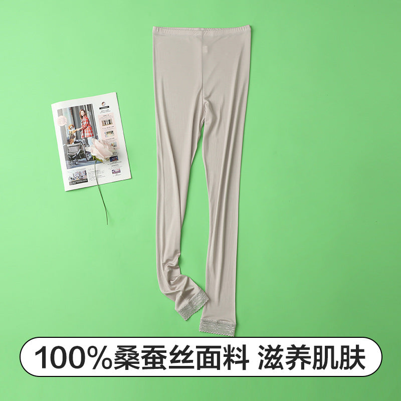 Thin Summer 100% Mulberry Silk Silk High Waist Cropped Pants Fine Knitted Leggings Breathable Skin-Friendly Soft Women's Pants