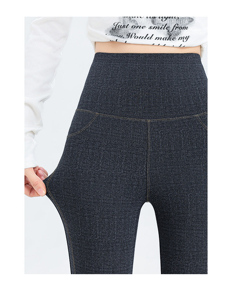 2024 New Imitation Denim Shark Pants Women's Outerwear Leggings Slightly Flared Pants Tummy Control Flared Pants Thin Yoga Pants