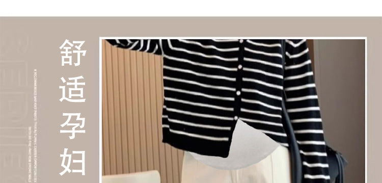 in stock Early Autumn New 2024 Pregnant Women's High Waist Slimming Casual Pants Women's Design Sense Pear-Shaped Figure Nine-point Haren Pants