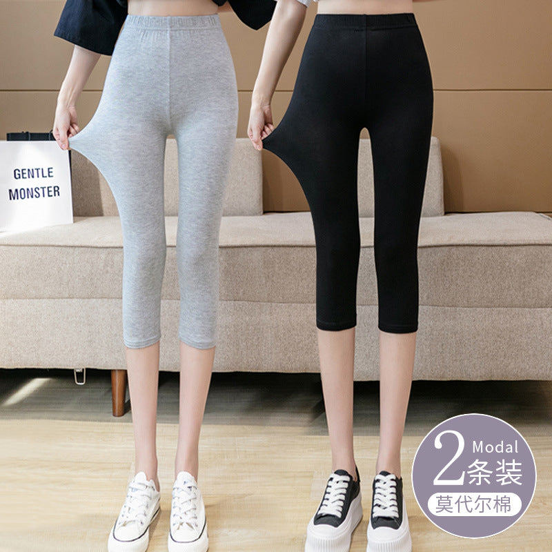 Modal Leggings Women's Thin Outer Wear Seamless Spring and Summer Cropped Pants Large Size High Waist Pants for Chubby Girls Women