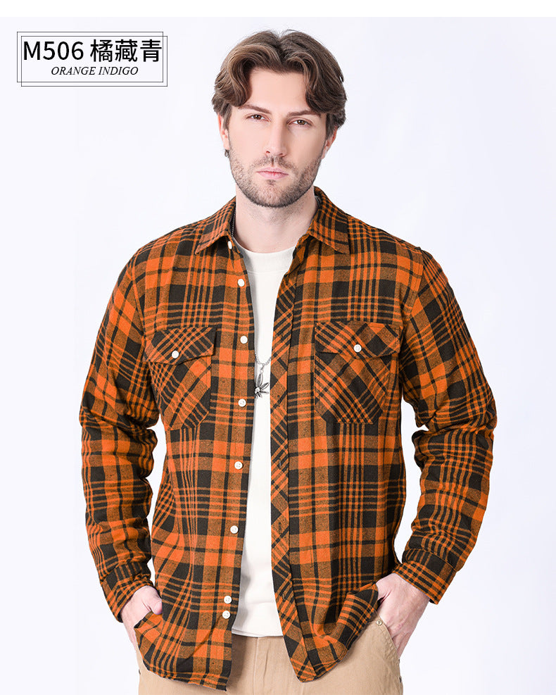 2026 Spring Cross-Border Trade American Retro Flannel Men's Long-Sleeve Brushed Plaid Shirt Men's Cool Jacket