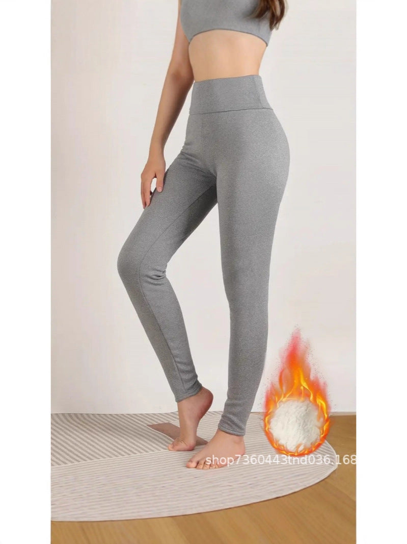 Cross-Border Popular European and American Outerwear Thickened Warm Women's High-Waisted Fleece-Lined Leggings Elastic Warm Textured Yoga Pants