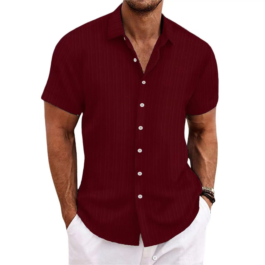 Foreign Trade Cross-border Explosions Amazon New Men's Cotton and Linen Striped Jacquard Sports Casual Loose Short-sleeved Shirt