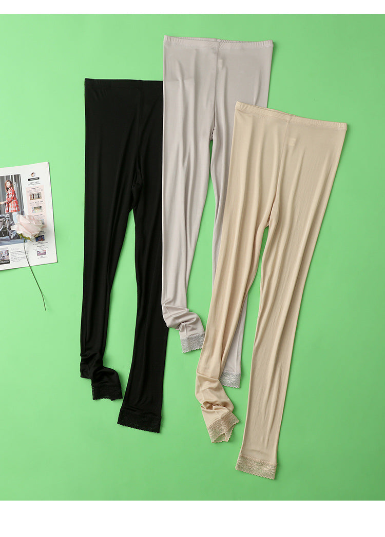 Thin Summer 100% Mulberry Silk Silk High Waist Cropped Pants Fine Knitted Leggings Breathable Skin-Friendly Soft Women's Pants