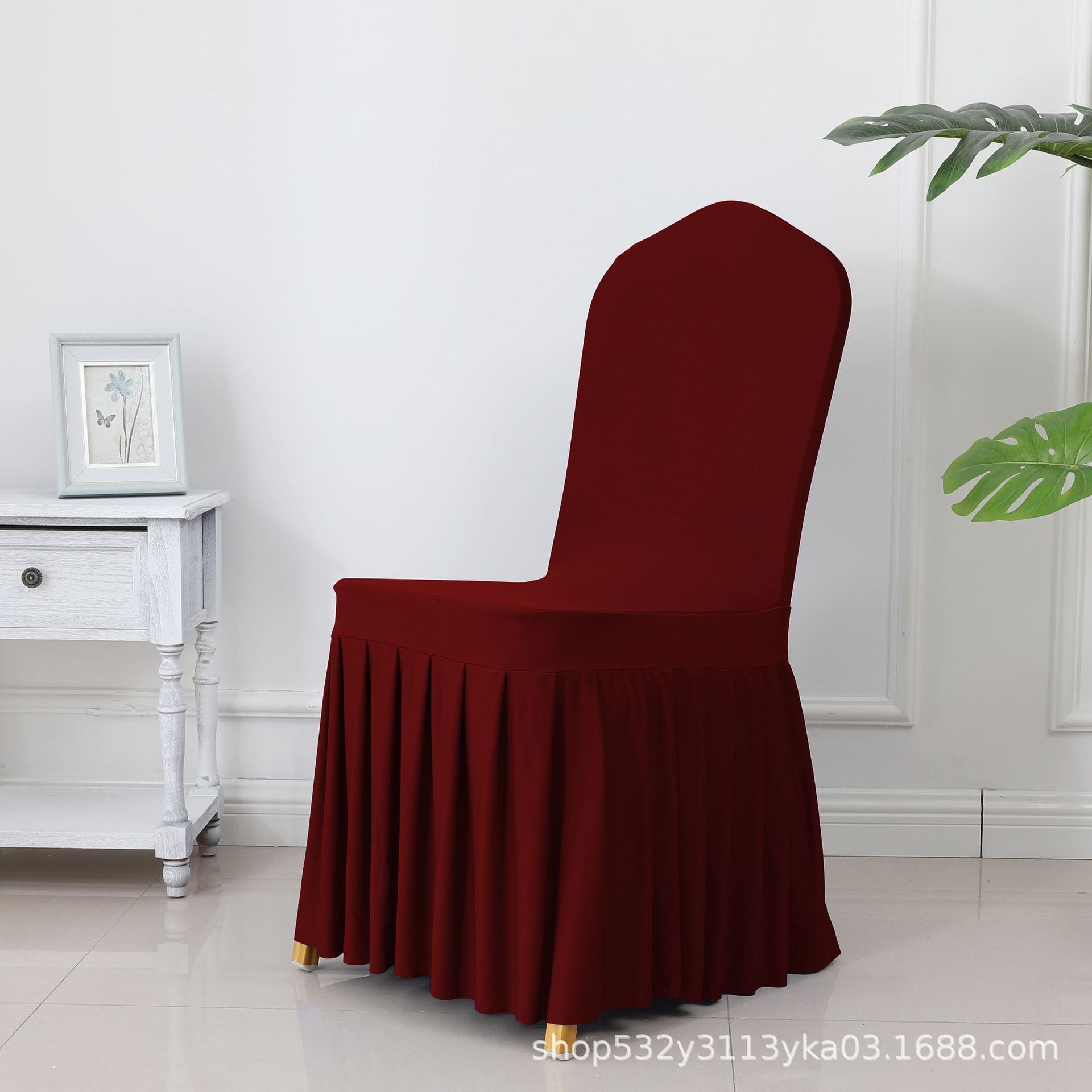 Chair Cover Thickened Stretch Pleated Skirt Dining Chair Cover Hotel Wedding Banquet Event Stool Cover Hotel Cloth