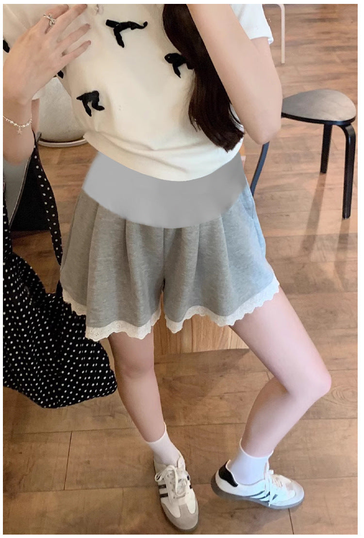 Maternity Shorts Summer Lace Splicing Wide-Leg Casual Pants Loose Outer Wear Sports Air Cotton Pants Skirt
