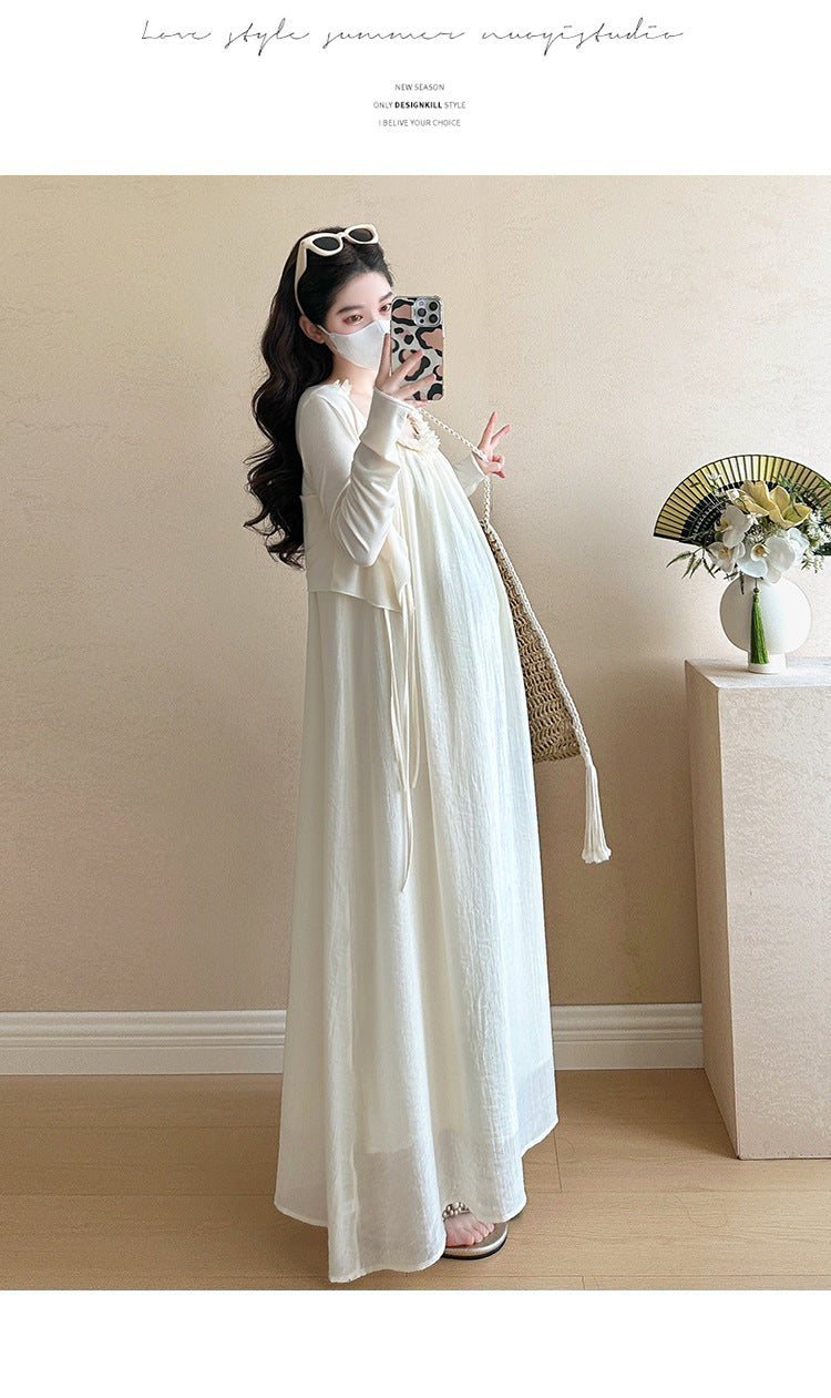 Maternity summer dress 2025 new pregnant mother wear plus size suspenders skirt suit fashion fashion