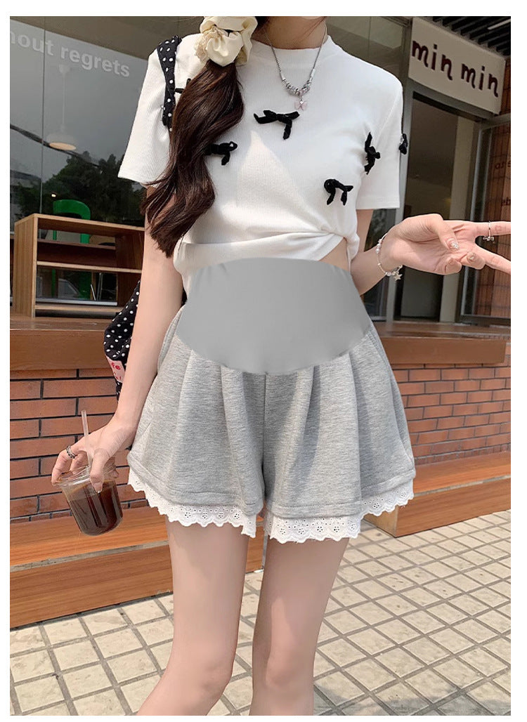 Maternity Shorts Summer Lace Splicing Wide-Leg Casual Pants Loose Outer Wear Sports Air Cotton Pants Skirt