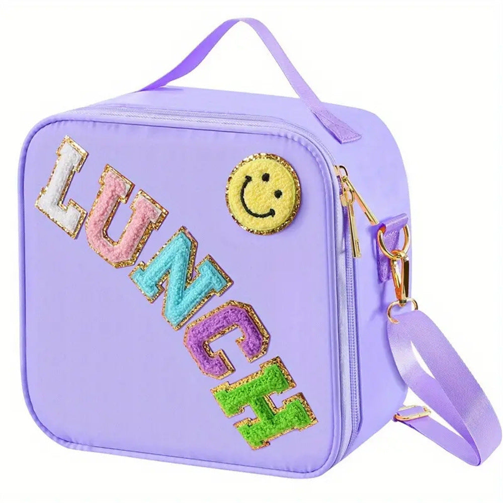 Amazon Explosions Smiley Letters Portable Lunch Bag Outdoor Portable Aluminum Film Fresh-keeping Bag Insulation Bag Cross-border Exclusive