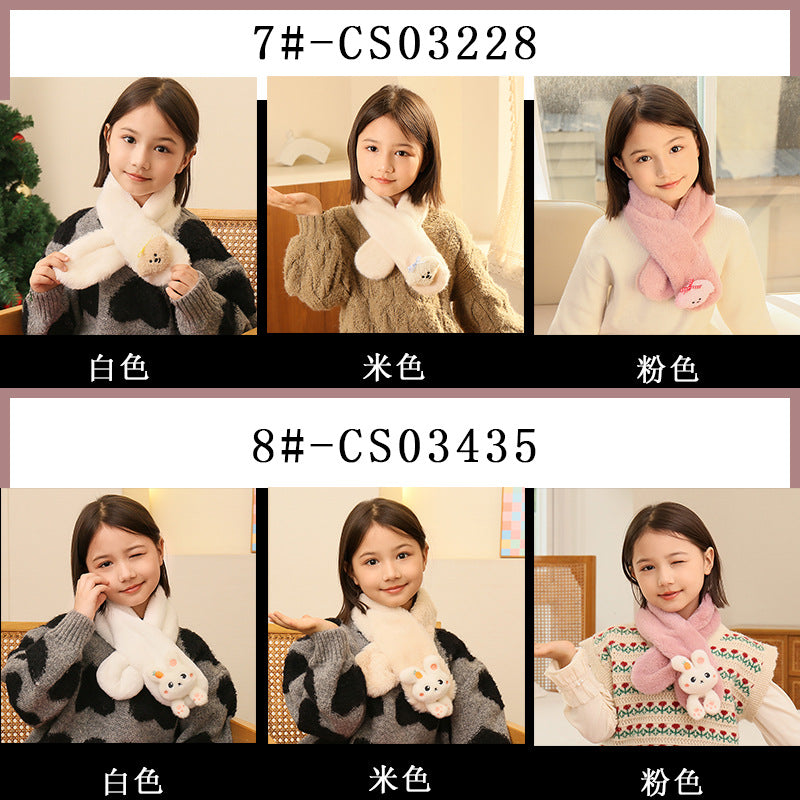 Children's Christmas Autumn and Winter Scarf Plush Warm Cute Cartoon Red New Year Festival Imitation Rabbit Fur Parent-Child Scarf