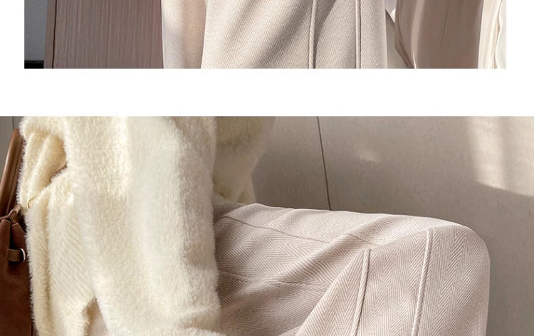 Pregnant Women's Trousers Herringbone Pattern Woolen Belly Narrow Wide-leg Pants Lazy Casual Glutinous Rice Pants Trousers Pregnant Women's Wear
