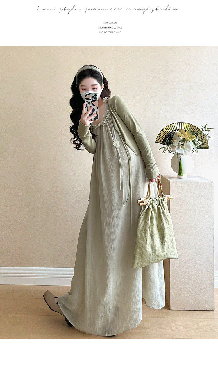 Maternity summer dress 2025 new pregnant mother wear plus size suspenders skirt suit fashion fashion