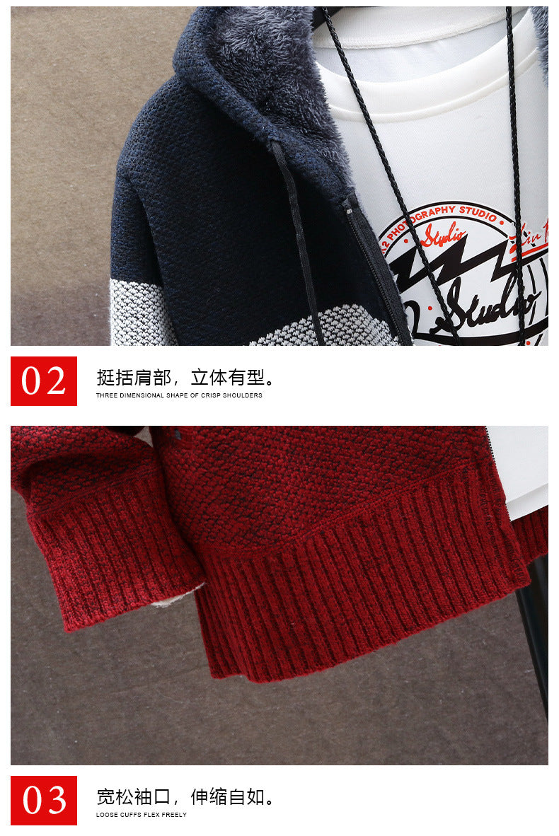 2026 Autumn and Winter New Men's Simple Knit Jacket European and American Style Solid Color Loose Fleece Hooded Cardigan Men's Fashion