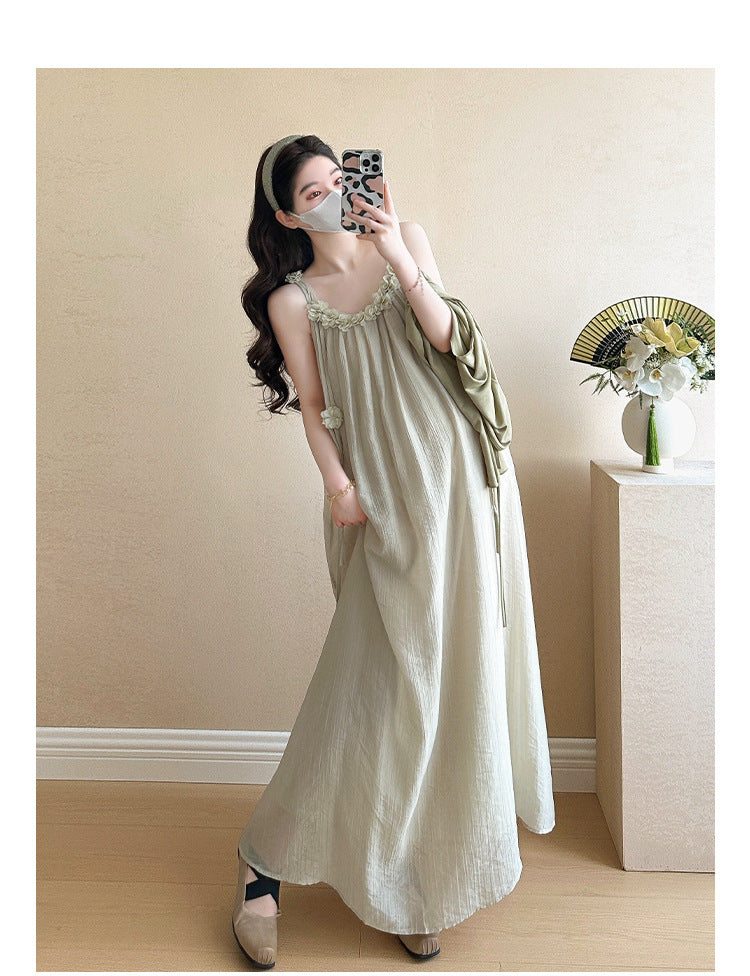 Maternity summer dress 2025 new pregnant mother wear plus size suspenders skirt suit fashion fashion
