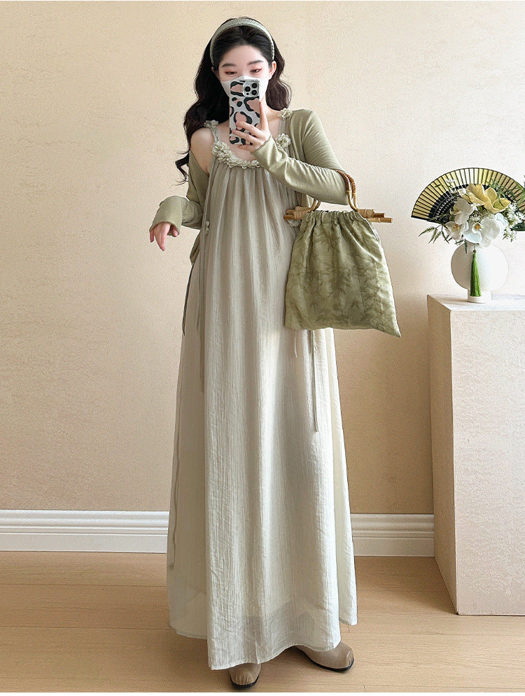 Maternity summer dress 2025 new pregnant mother wear plus size suspenders skirt suit fashion fashion