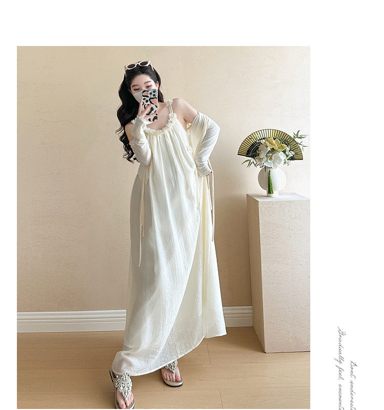Maternity summer dress 2025 new pregnant mother wear plus size suspenders skirt suit fashion fashion