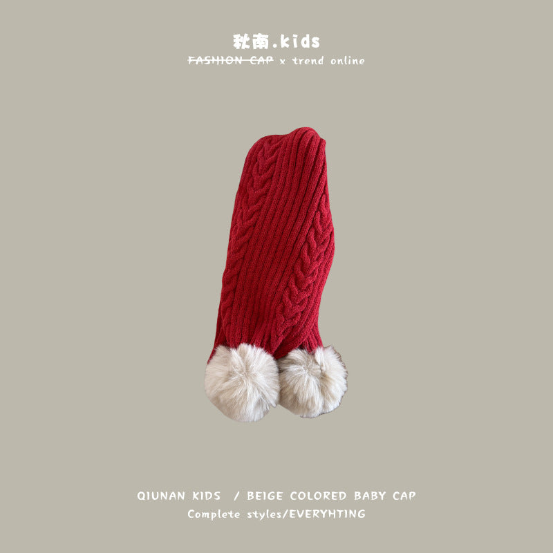 Qiunan Kidsren's Scarf Red New Year's Christmas Festive Warm Knitted Scarf Winter Windproof Neck Cover for Boys and Girls