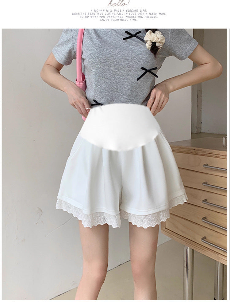 Maternity Shorts Summer Lace Splicing Wide-Leg Casual Pants Loose Outer Wear Sports Air Cotton Pants Skirt