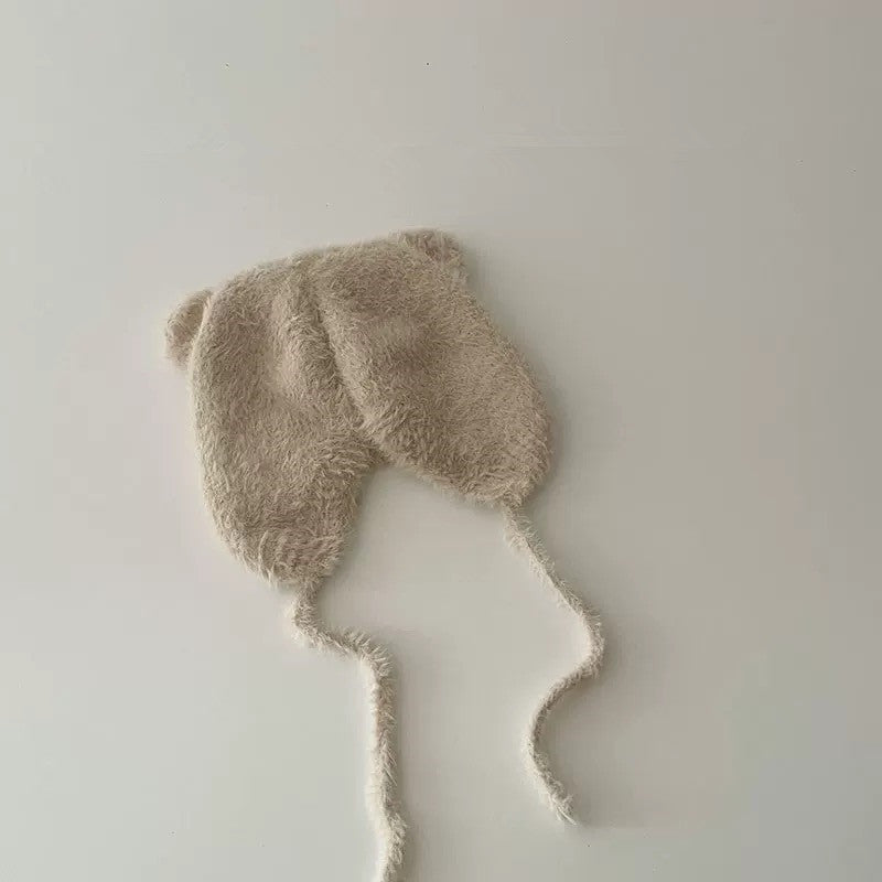 Cold-proof foreign-style cold hat cute warm lace solid color plush toddler hat baby autumn and winter hat baby ear protection