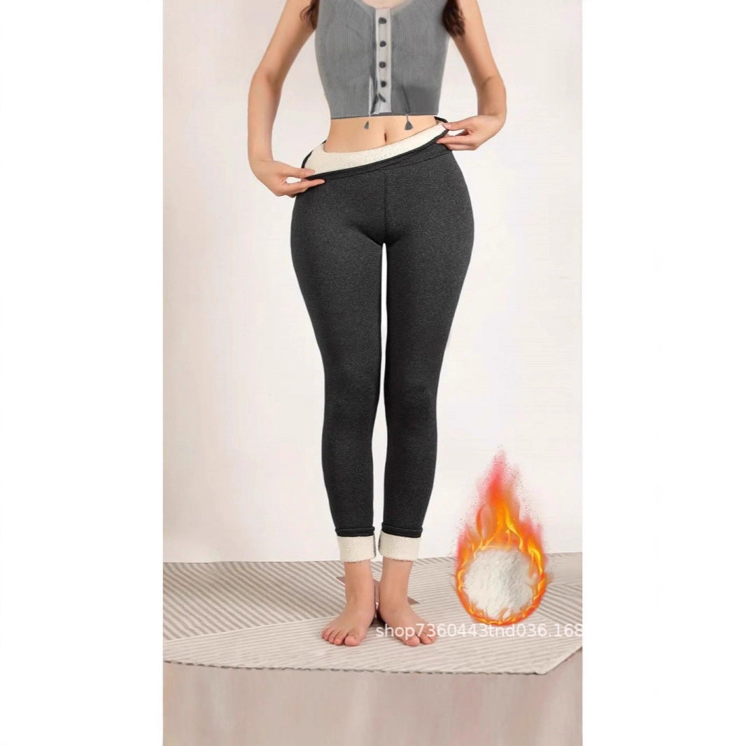 Cross-Border Popular European and American Outerwear Thickened Warm Women's High-Waisted Fleece-Lined Leggings Elastic Warm Textured Yoga Pants