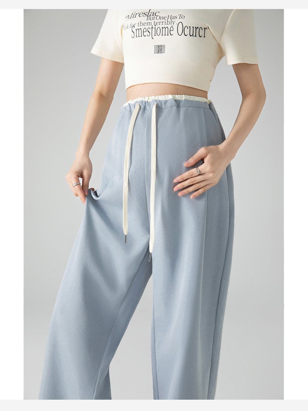 Spring and Summer Pregnant Women's Drawstring Ice Silk Wide Leg Pants Pregnant Women's Summer Thin Texture Sense Dipping Yamamoto Pants Casual Small